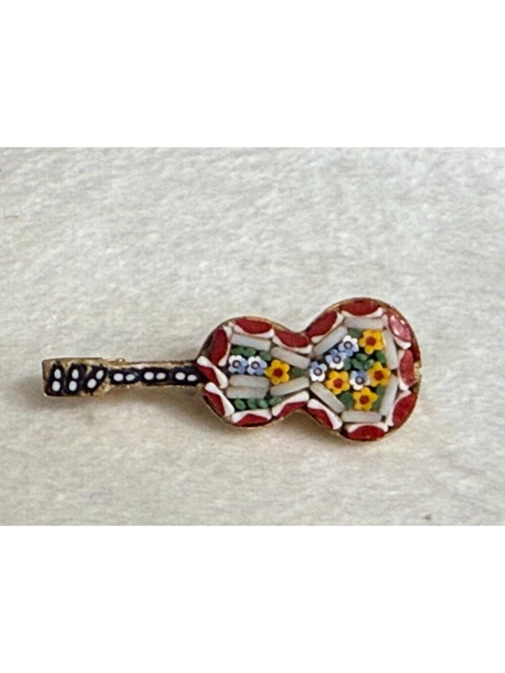 Vintage victorian guitar micro mosaic brooch Made in Italy